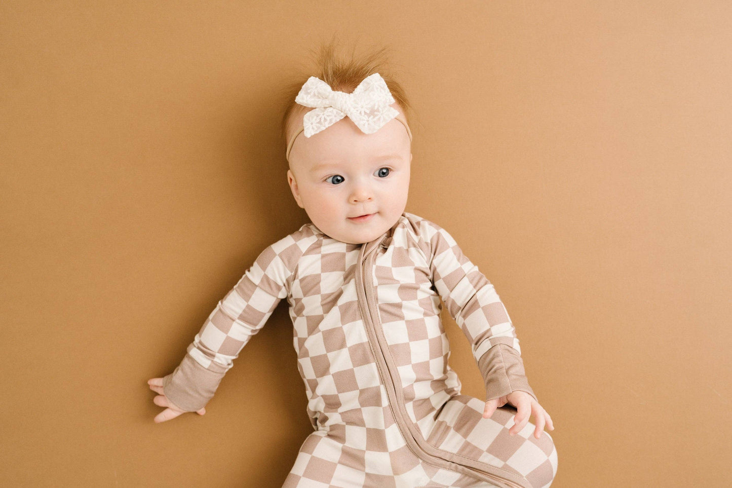 Bamboo Zip Pajamas | Beige Checkered