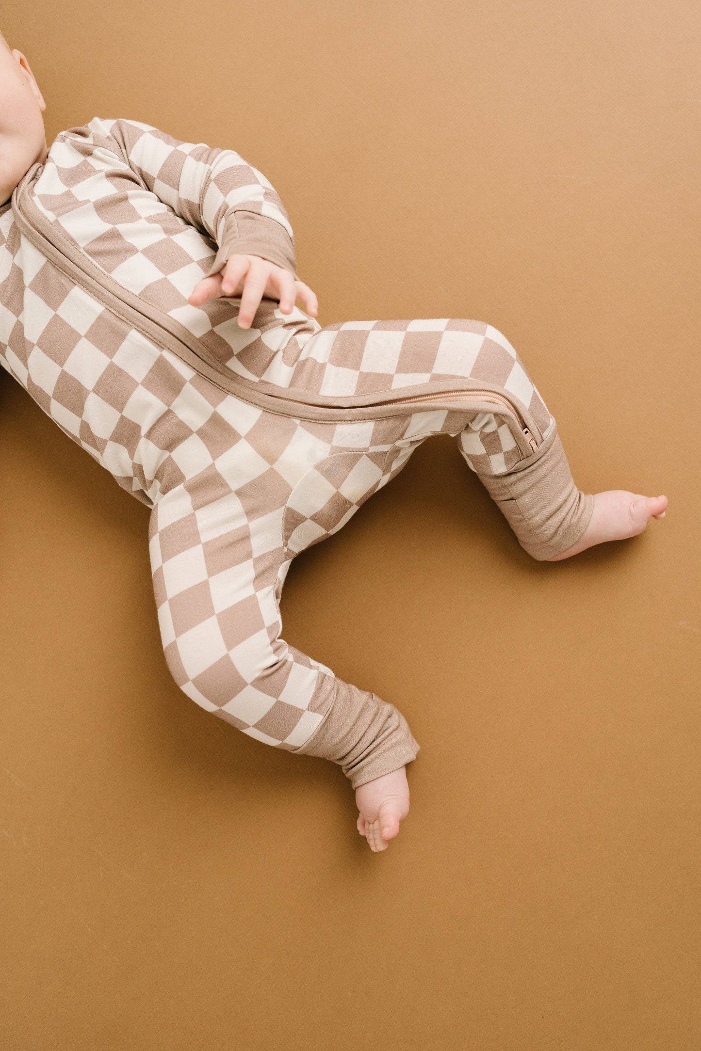 Bamboo Zip Pajamas | Beige Checkered