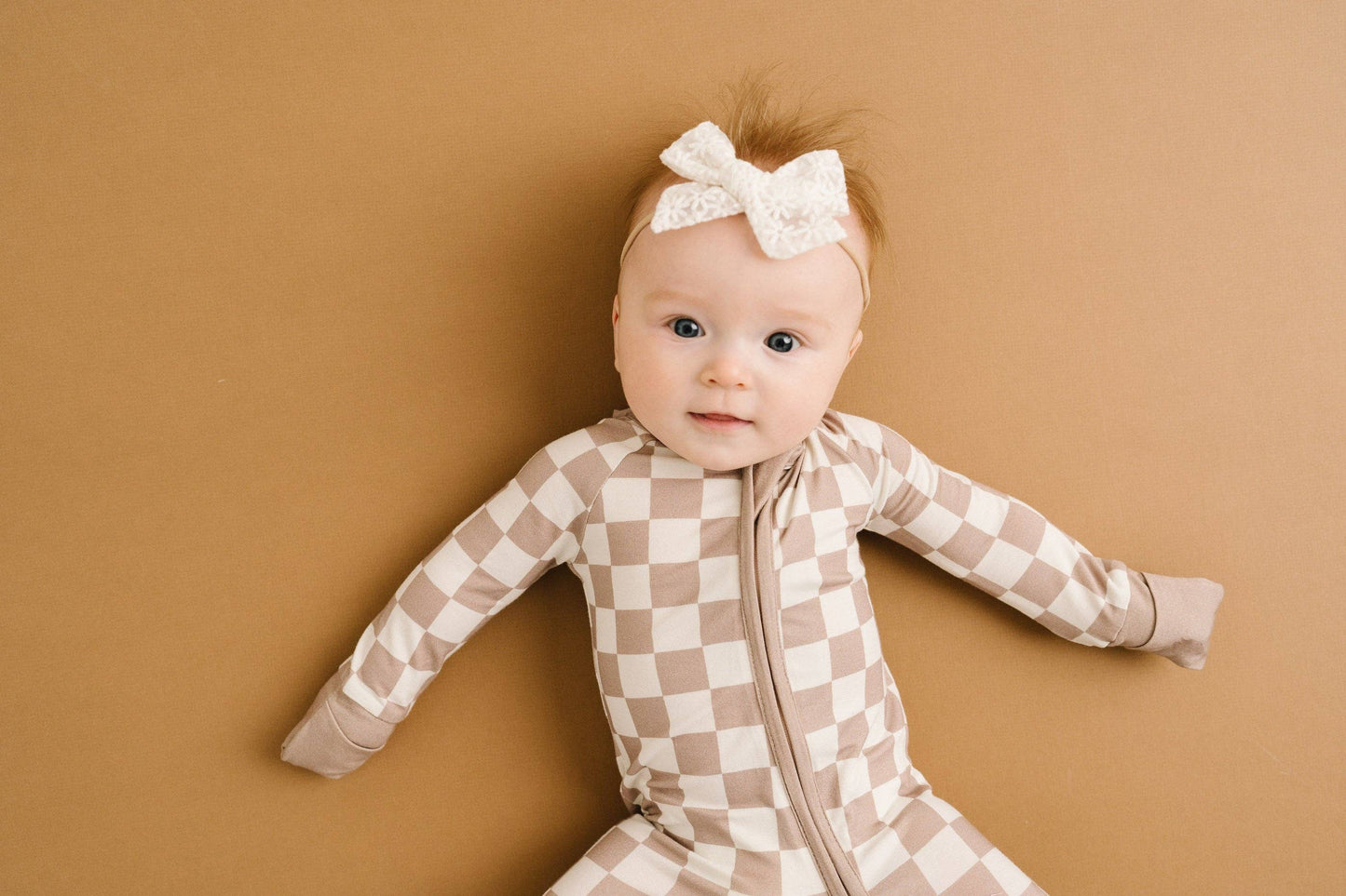 Bamboo Zip Pajamas | Beige Checkered