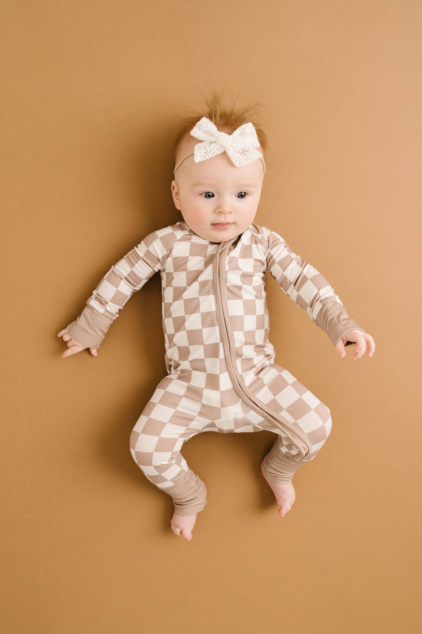 Bamboo Zip Pajamas | Beige Checkered