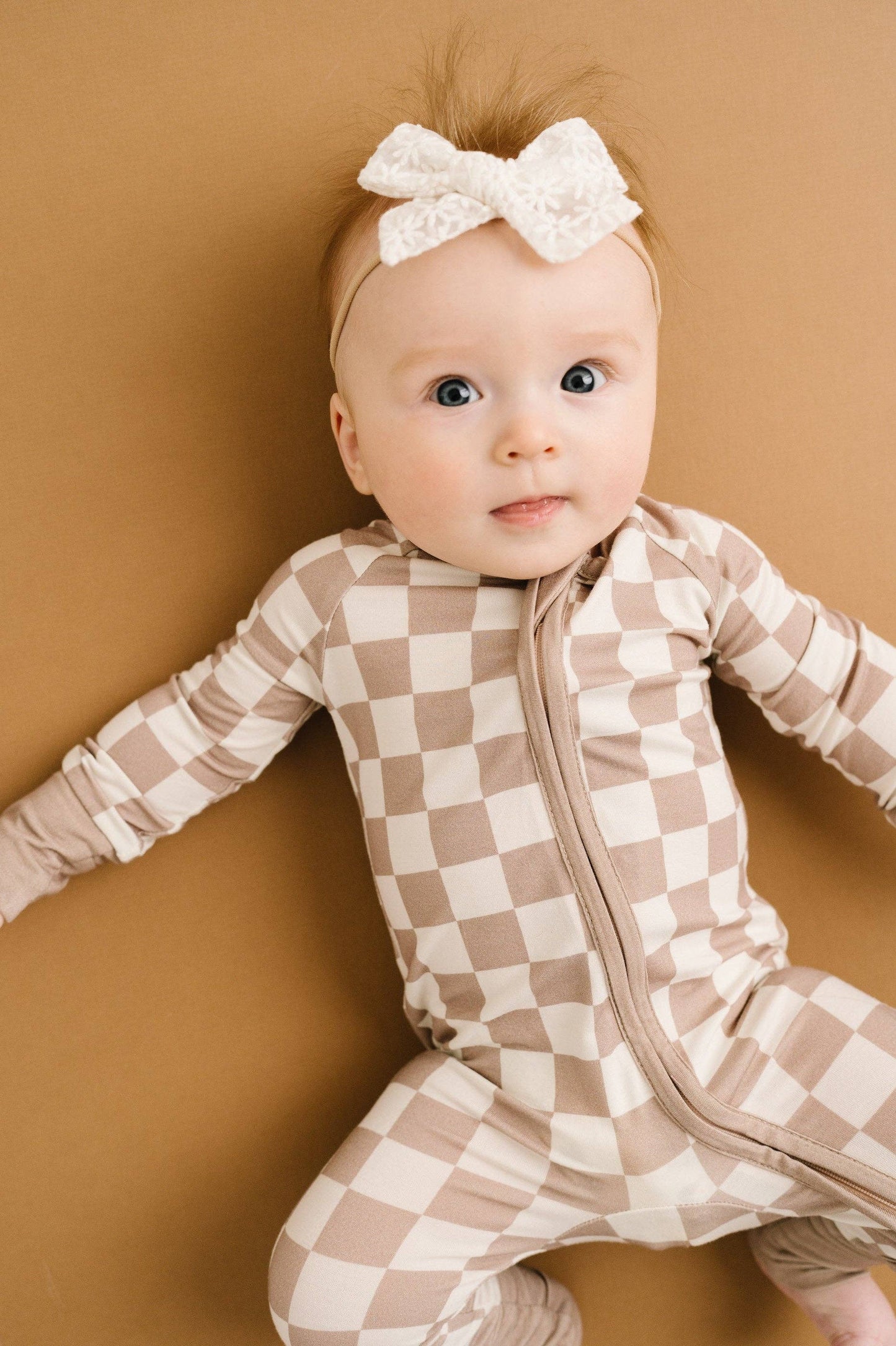 Bamboo Zip Pajamas | Beige Checkered