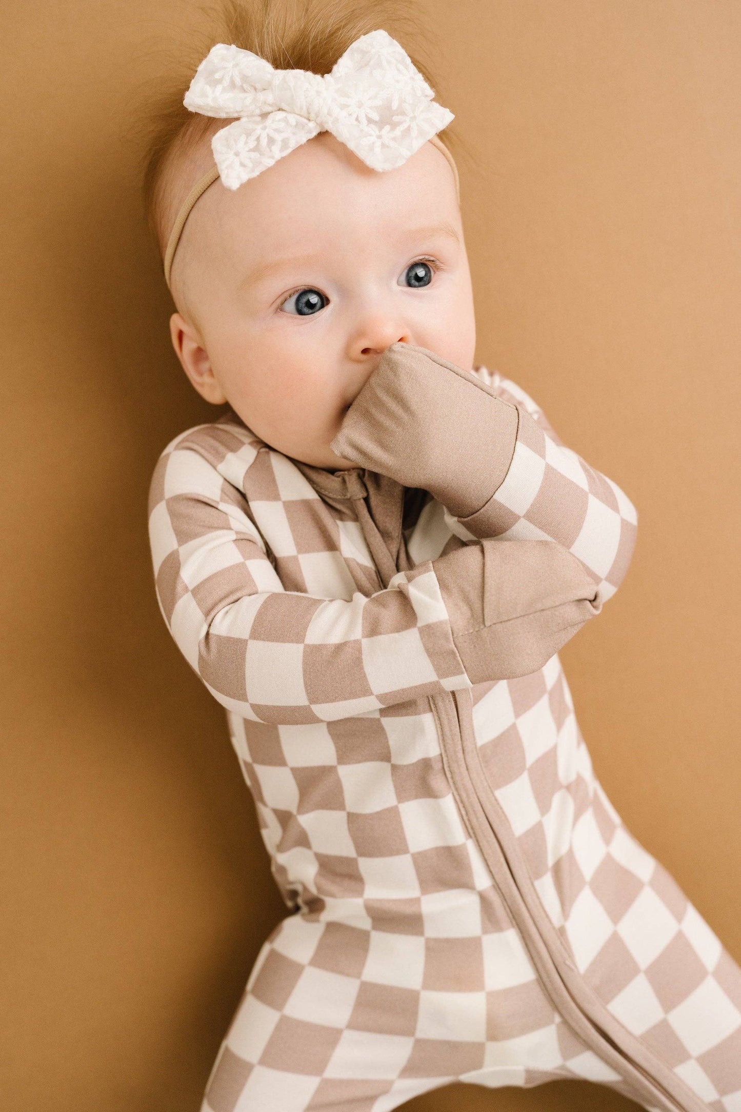 Bamboo Zip Pajamas | Beige Checkered