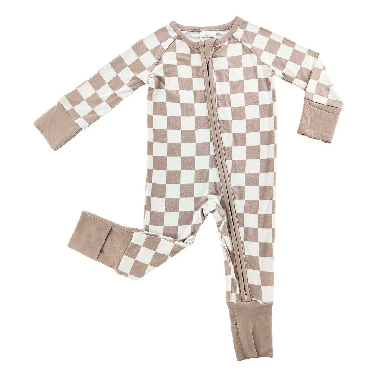 Bamboo Zip Pajamas | Beige Checkered