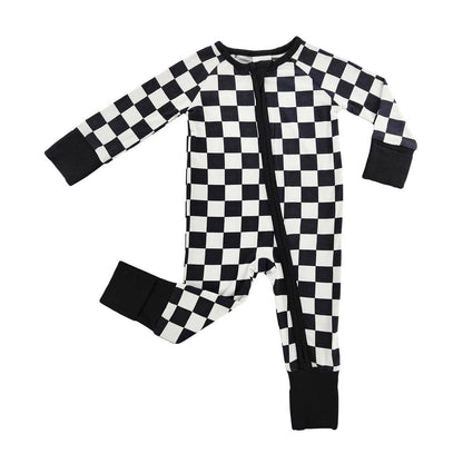 Bamboo Zip Pajamas  | Black Checkered