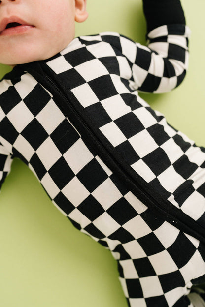 Bamboo Zip Pajamas  | Black Checkered