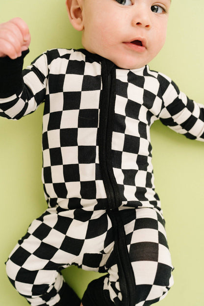 Bamboo Zip Pajamas  | Black Checkered